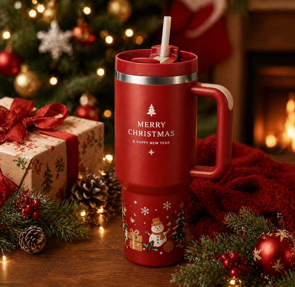 Tairflask 2026 New Design 40oz Christmas Tumbler with Handle Straw 304 Stainless Steel Travel Mug for Outdoor Can Keep 12-24h