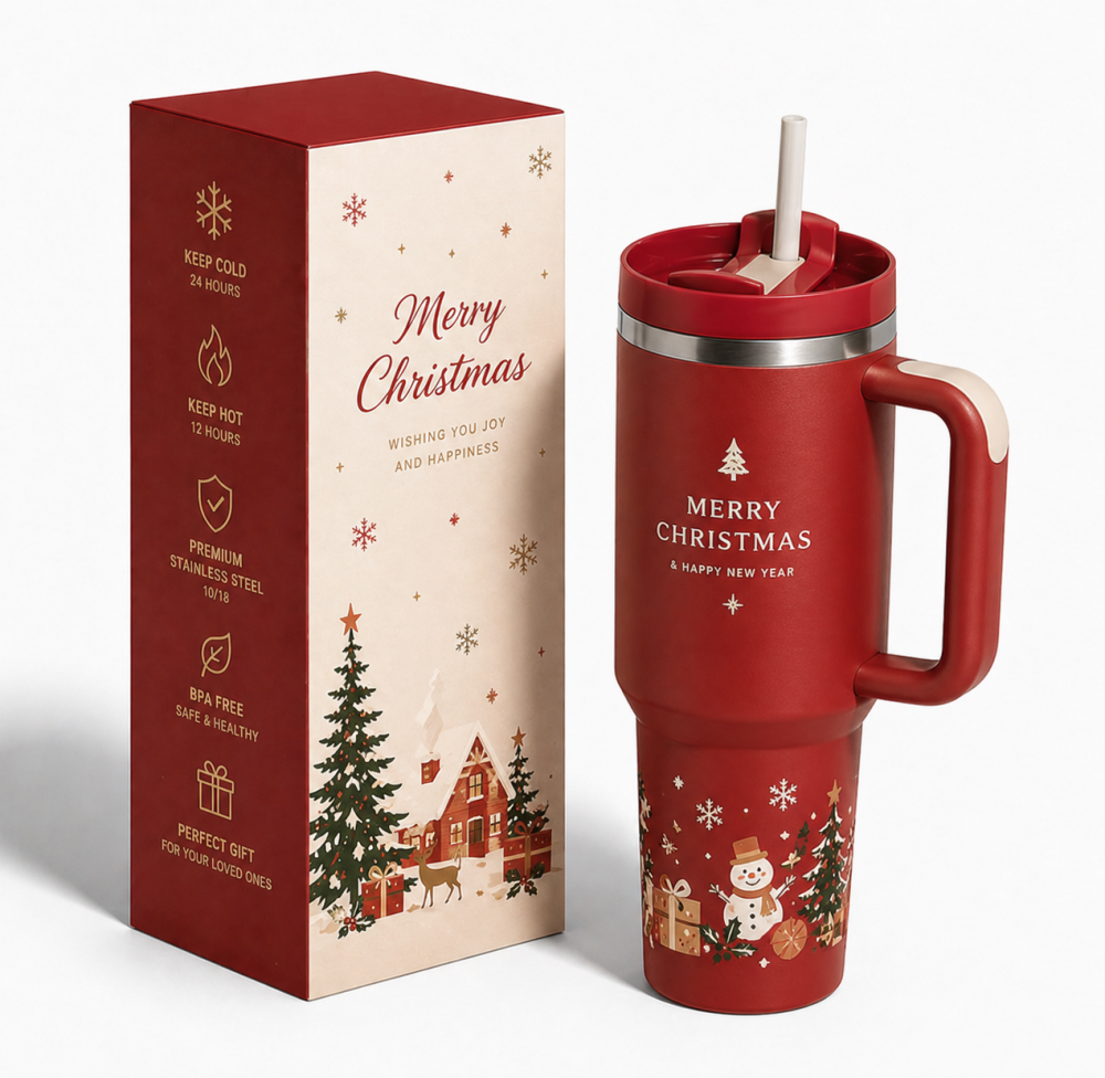Tairflask 2026 New Design 40oz Christmas Tumbler with Handle Straw 304 Stainless Steel Travel Mug for Outdoor Can Keep 12-24h