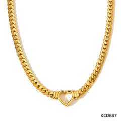 European and American fashion retro irregular wide design titanium steel metal hollow heart necklace bracelet