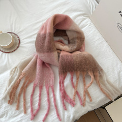 2024 New Arrival Fairy Pink Gradient Korean-style Tassel Mohair Scarf for Women Winter Warm Neck Wrap Faux Cashmere Scarf