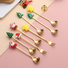 Stainless steel spoon with high aesthetic value, Christmas tree fork, dessert spoon, coffee spoon, fruit fork, Christmas tableware gift box