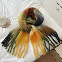 2024 New Arrival Fairy Pink Gradient Korean-style Tassel Mohair Scarf for Women Winter Warm Neck Wrap Faux Cashmere Scarf