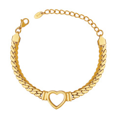European and American fashion retro irregular wide design titanium steel metal hollow heart necklace bracelet