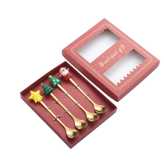 Stainless steel spoon with high aesthetic value, Christmas tree fork, dessert spoon, coffee spoon, fruit fork, Christmas tableware gift box