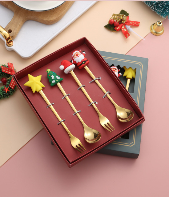 Stainless steel spoon with high aesthetic value, Christmas tree fork, dessert spoon, coffee spoon, fruit fork, Christmas tableware gift box