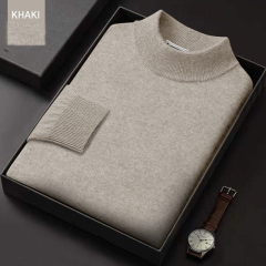 men's pure khaki wool sweater 
