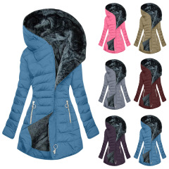 Women's Winter Fashion Fur-Collar Cotton Coat - Slim Fit Long Sleeve Zip-Up Hooded Parka, Warm and Cozy