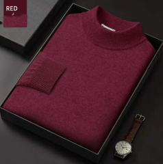 men's pure red wool sweater 