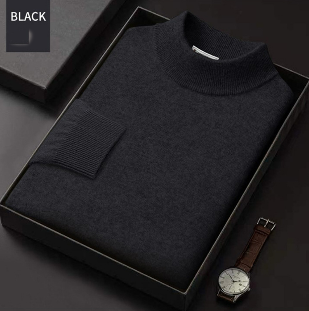 men's pure black wool sweater 