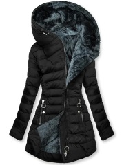 Women's Winter Fashion Fur-Collar Cotton Coat - Slim Fit Long Sleeve Zip-Up Hooded Parka, Warm and Cozy