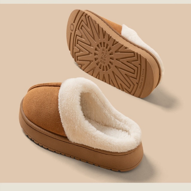New Trendy Thick soled Fuzzy Cotton Slippers for Women Winter Warmth, Suitable for Autumn Winter, Snow Boots with Toe Cap, Anti slip