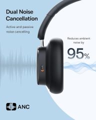 Baseus Active Noise Cancelling Headphones with 100H Playtime, LHDC Hi-Res Sound, Reduce Noise by Up to 95%, Spatial Audio, ENC Mics, 0.038s Low Latency, Bluetooth 5.3 Wireless Headphones - Bowie H1i