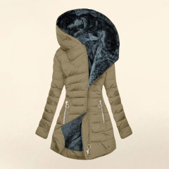 Women's Winter Fashion Fur-Collar Cotton Coat - Slim Fit Long Sleeve Zip-Up Hooded Parka, Warm and Cozy