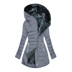 Women's Winter Fashion Fur-Collar Cotton Coat - Slim Fit Long Sleeve Zip-Up Hooded Parka, Warm and Cozy