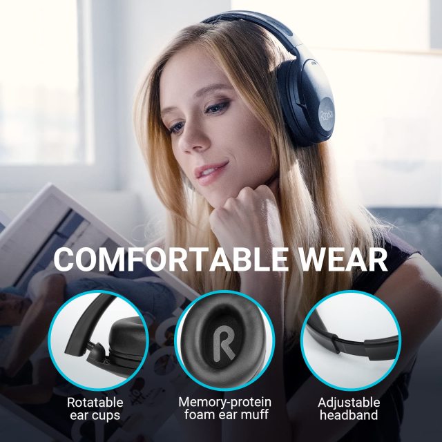 233621 Hush Active Noise Cancelling Headphones with Microphone [100 Hrs Playtime] Wireless Over Ear ANC Headphones Wireless Bluetooth Headphones with Custom App Comfort Fit for Home Office(Cozmo)