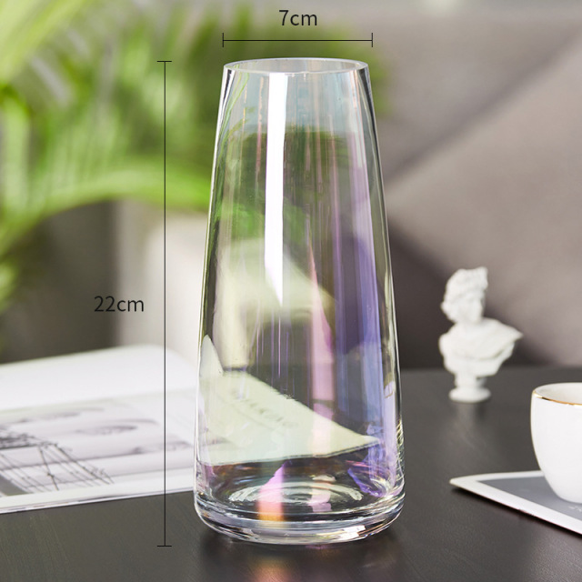 Modern minimalist gradient iridescent glass vase with high aesthetic value, living room hydroponic, bedroom decorative ornament vase