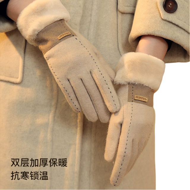 Winter new cashmere gloves ladies outdoor small fragrance breeze velvet thickened warm gloves cold-proof touch screen DY50