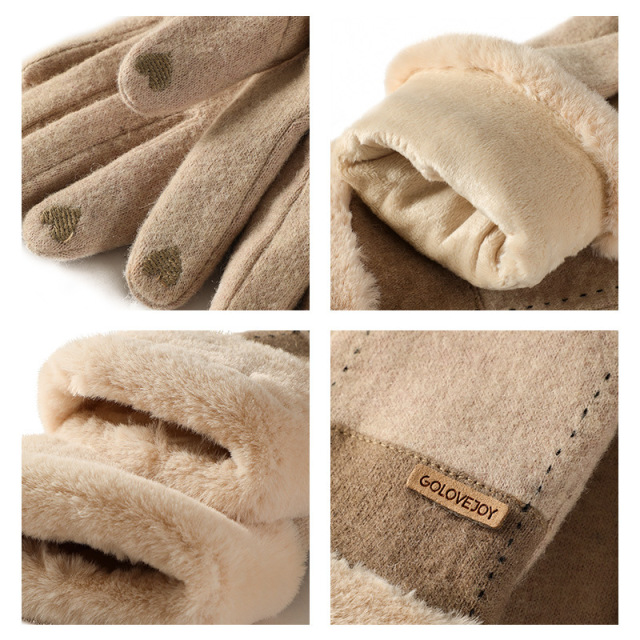 Winter new cashmere gloves ladies outdoor small fragrance breeze velvet thickened warm gloves cold-proof touch screen DY50