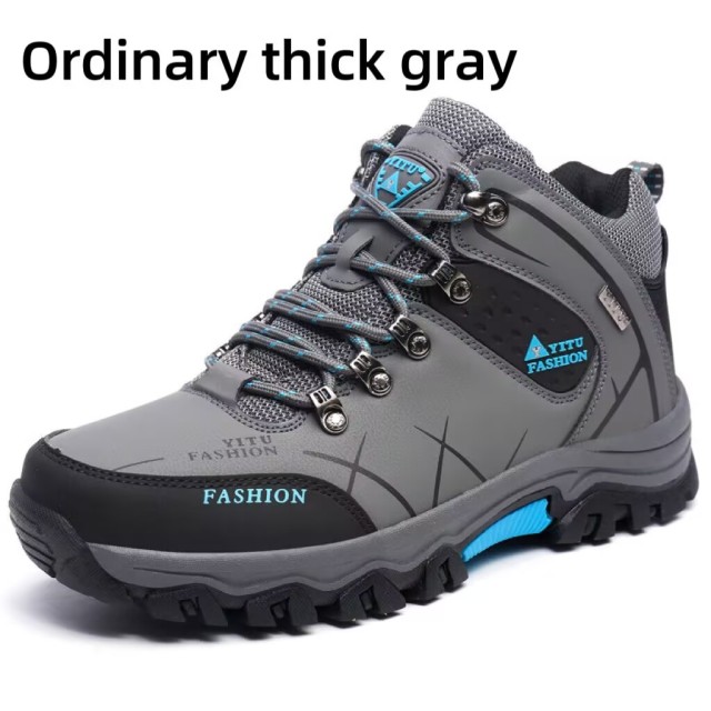 Essential hiking and mountaineering shoes for autumn and winter - plush and warm, waterproof plus size leather top cotton shoes