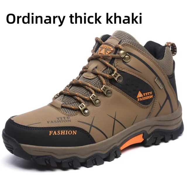 Essential hiking and mountaineering shoes for autumn and winter - plush and warm, waterproof plus size leather top cotton shoes
