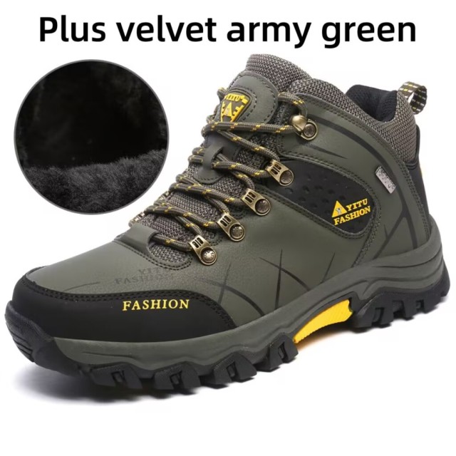 Essential hiking and mountaineering shoes for autumn and winter - plush and warm, waterproof plus size leather top cotton shoes