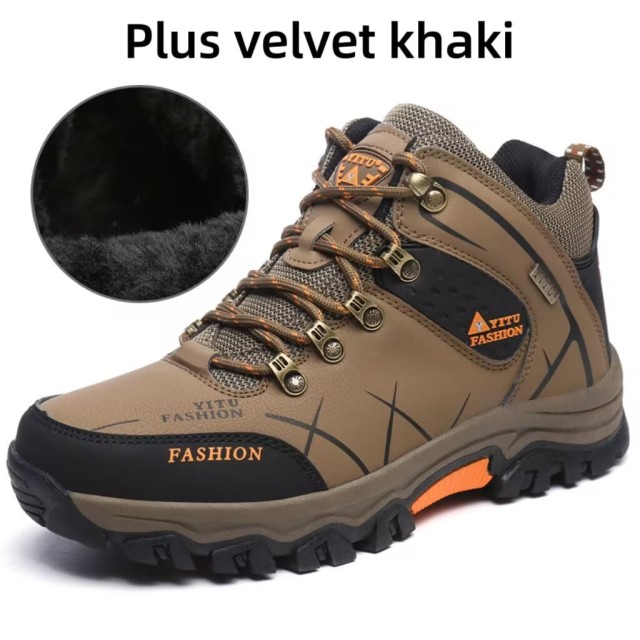 Essential hiking and mountaineering shoes for autumn and winter - plush and warm, waterproof plus size leather top cotton shoes