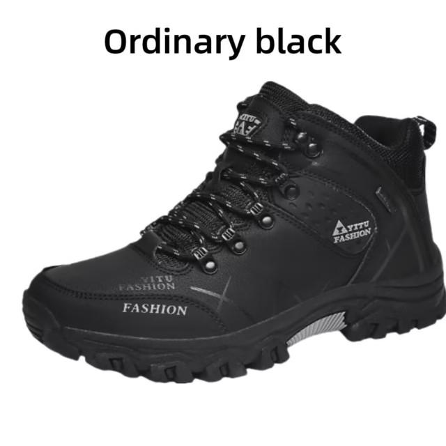Essential hiking and mountaineering shoes for autumn and winter - plush and warm, waterproof plus size leather top cotton shoes