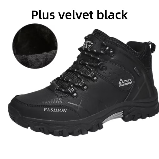 Essential hiking and mountaineering shoes for autumn and winter - plush and warm, waterproof plus size leather top cotton shoes