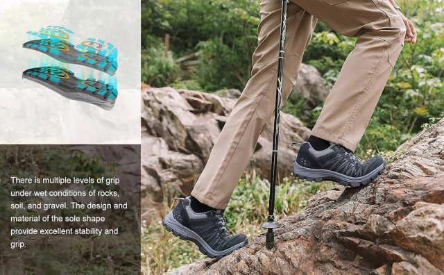Men's waterproof hiking shoes made of leather, comfortable, lightweight, non slip, low cut outdoor hiking shoes
