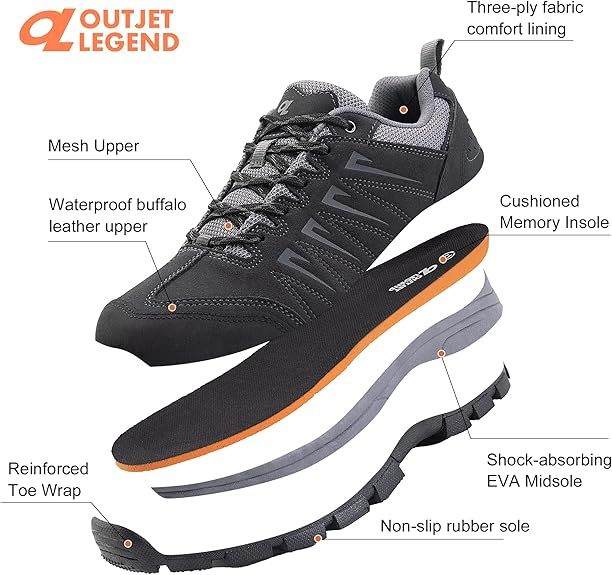 Men's waterproof hiking shoes made of leather, comfortable, lightweight, non slip, low cut outdoor hiking shoes
