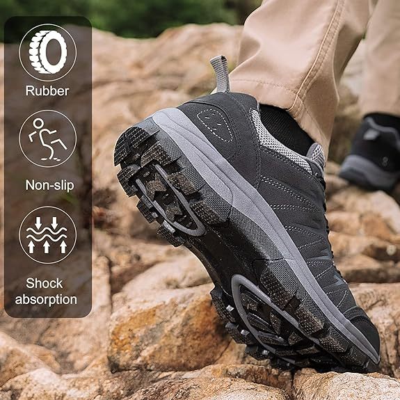 Men's waterproof hiking shoes made of leather, comfortable, lightweight, non slip, low cut outdoor hiking shoes