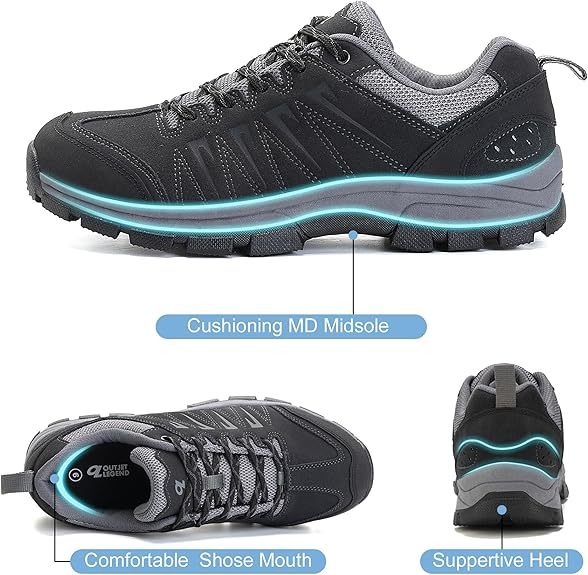 Men's waterproof hiking shoes made of leather, comfortable, lightweight, non slip, low cut outdoor hiking shoes