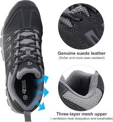 Men's waterproof hiking shoes made of leather, comfortable, lightweight, non slip, low cut outdoor hiking shoes