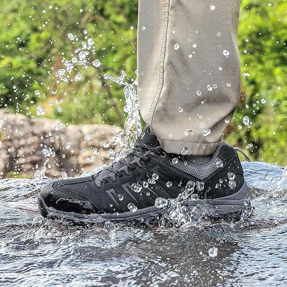 Men's waterproof hiking shoes made of leather, comfortable, lightweight, non slip, low cut outdoor hiking shoes