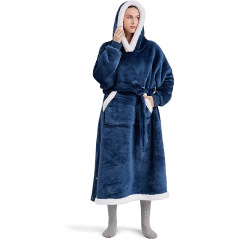 Ultra-Thick Flannel Hooded Lounge Blanket - Warm Loungewear