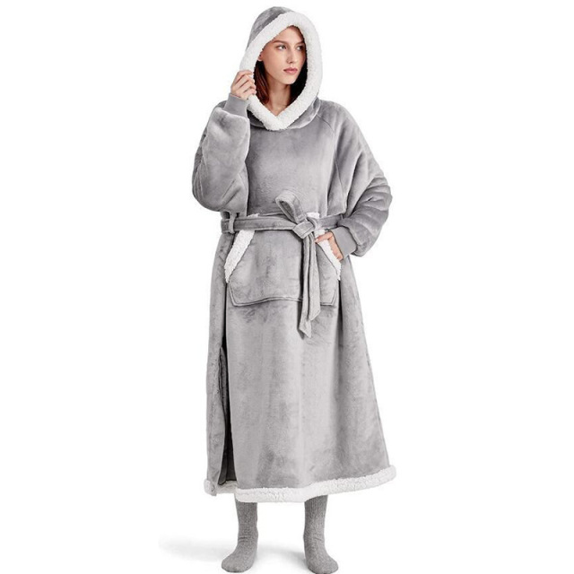 Ultra-Thick Flannel Hooded Lounge Blanket - Warm Loungewear