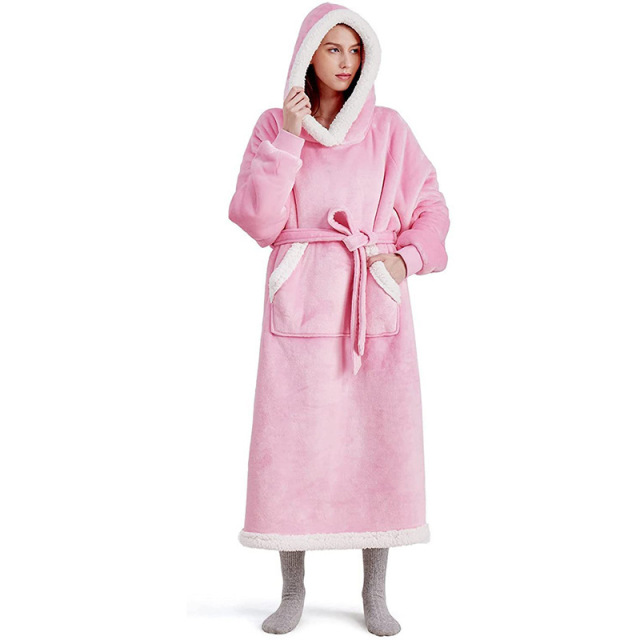 Ultra-Thick Flannel Hooded Lounge Blanket - Warm Loungewear