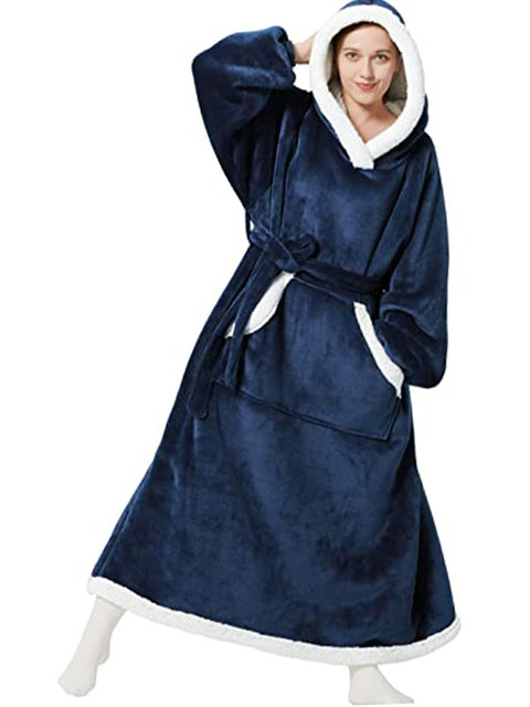 Ultra-Thick Flannel Hooded Lounge Blanket - Warm Loungewear