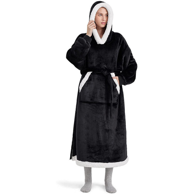 Ultra-Thick Flannel Hooded Lounge Blanket - Warm Loungewear