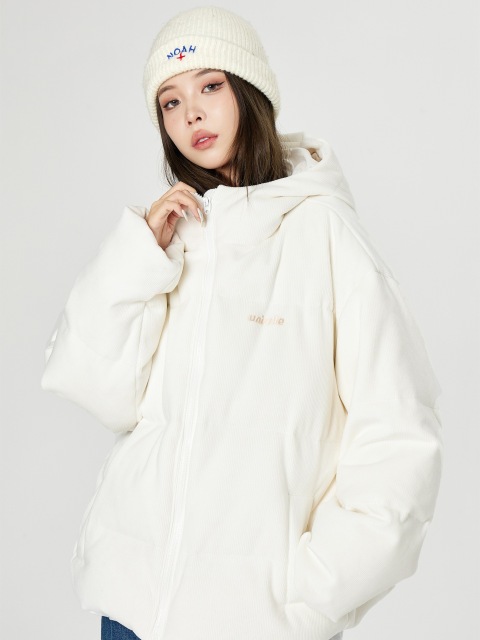 NOAH Women's White Down Puffer Jacket with Hood - Stylish & Warm for Winter