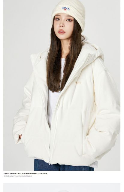 NOAH Women's White Down Puffer Jacket with Hood - Stylish & Warm for Winter