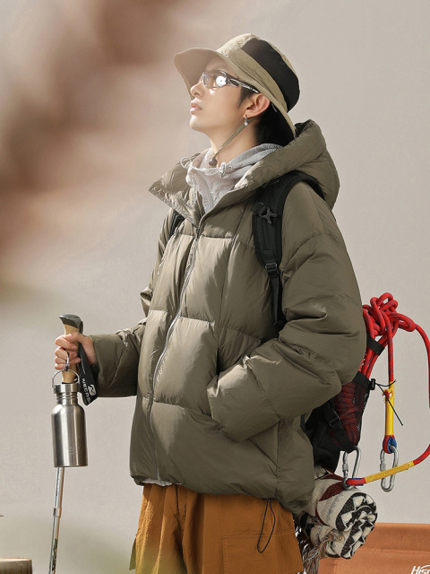Wasserscheuende Kapuzen-Daunenjacke für Männer und Paare, Winter-Modell, winddichte Silhouette, verstärkte, Brotformige Mantel-Außenkleidung