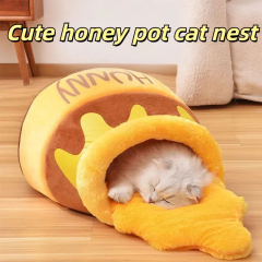Adorable Honey Pot Cat Bed Warm, Cozy, and Cartoonish, Perfect for All Seasons