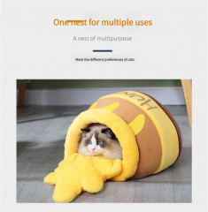Honey Jar Cat Bed, Winter Warm Cat Bed for Kitties, Cute and Cartoonish Internet-Famous Bed, Suitable for All Seasons, Also for Dogs, Dropshipping Available.