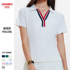 New Cross-Border Women's Casual Loose V-Neck Sports Short-Sleeve T-Shirt, Outdoor Quick-Drying Running Tennis Polo Shirt