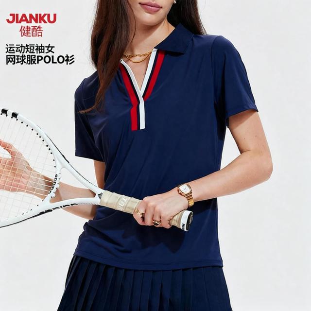 New Cross-Border Women's Casual Loose V-Neck Sports Short-Sleeve T-Shirt, Outdoor Quick-Drying Running Tennis Polo Shirt