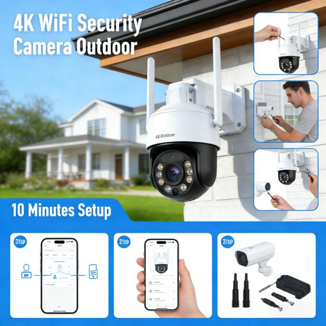 4K WiFi Security Camera Outdoor, IP67 Waterproof, 2-Way Audio, Night Vision