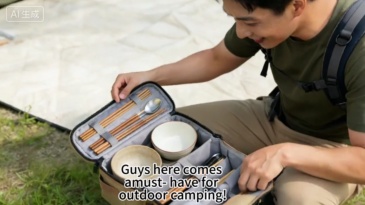 Outdoor Camping Cutlery Storage Bag - Multi-Functional Camping Cookware Utensil Set with Portable Lantern and Crashproof Design