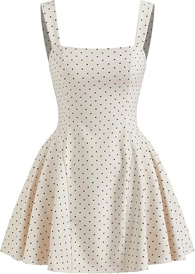 CIDER Women's White Polka Dot Mini Dress - Strapless Square Neck High Waist A-Line Polka Dot Dress, Casual Party Sleeveless Summer Polka Dot Dress