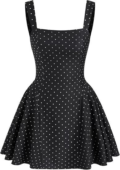CIDER Women's White Polka Dot Mini Dress - Strapless Square Neck High Waist A-Line Polka Dot Dress, Casual Party Sleeveless Summer Polka Dot Dress